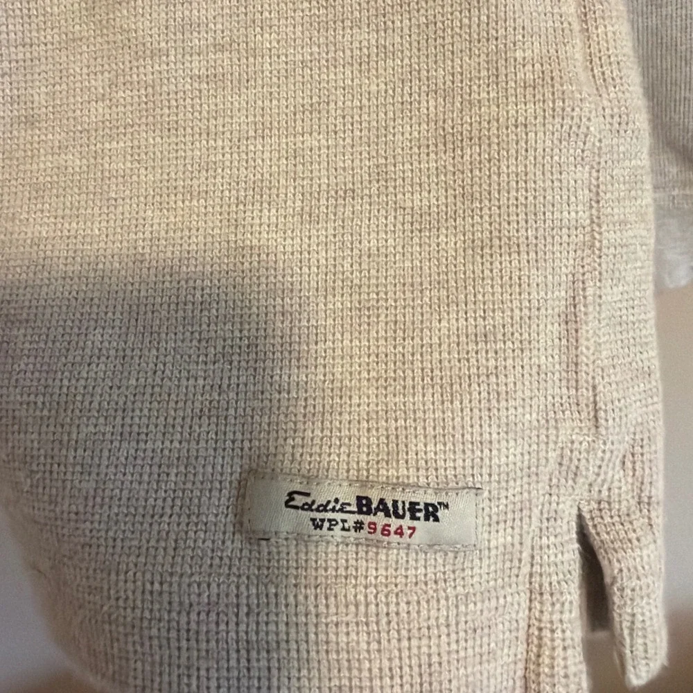 Vintage Eddie Bauer Mens Long Sleeve Ringer Shirt Oatmeal Cotton Knit - Picture 3 of 4